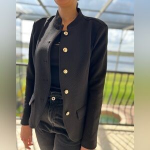 Issac Mizrahi women Black Blazer With Gold Button
